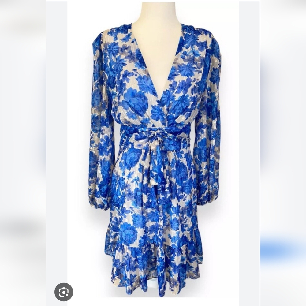 Alex Marie Cobalt Blue Floral Long Sleeve Dress Size 6